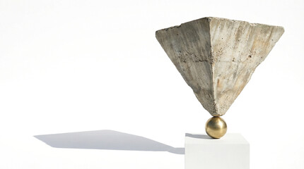 Business stability concept with heavy concrete balancing on small gold sphere.