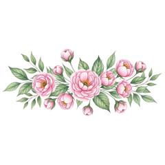 Fototapeta premium Pink peonies floral arrangement isolated on transparent background