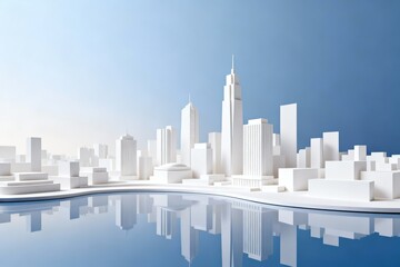 Naklejka premium White paper cityscape model with reflection