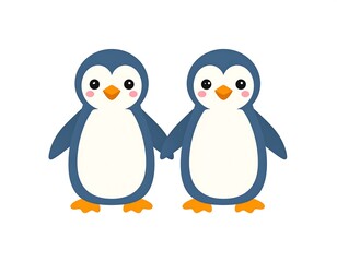Naklejka premium Cute cartoon penguins holding hands, isolated on white background