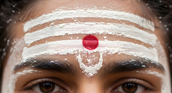 Hindu Forehead Vibhuti Bindi Spiritual Devotion Ritual Closeup