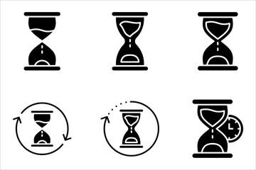 anti-aging hourglass line icon set, simple standby waiting slow down flat design vector illustration on white background