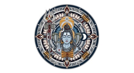 Divine Lord Shiva Mandala Art Spiritual Hindu Deity Meditation Illustration