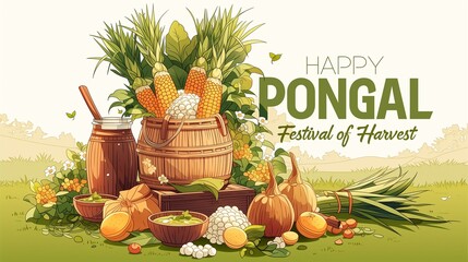 Happy Pongal Festival of Harvest Green Nature Illustration