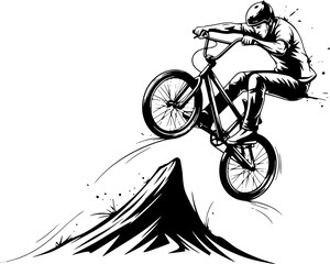 Obraz premium Dynamic BMX Rider in Mid-Air Stunt - Artistic Ink Illustration o 