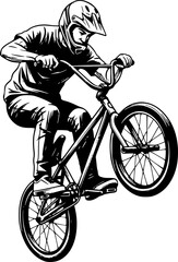 Obraz premium Dynamic BMX Rider in Mid-Air Stunt - Artistic Ink Illustration o 