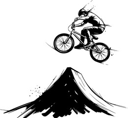 Obraz premium Dynamic BMX Rider in Mid-Air Stunt - Artistic Ink Illustration o 