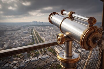 Obraz premium Observation deck of a structure with a view of a city through a metal viewer