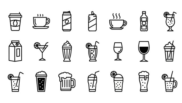 Variety of drinks and beverages icons.