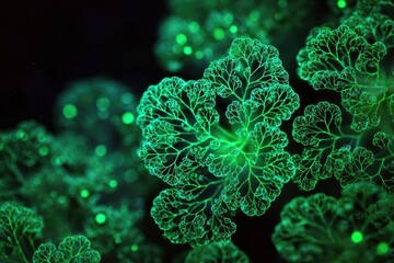 Close-up of glowing, intricate branching patterns against a black background