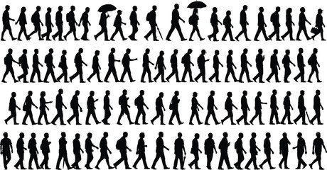 Large Collection of Walking People Silhouettes with Men and Women in Casual Outfits for Architectural Visualization Urban Scene Background and Street Life Vector Illustration