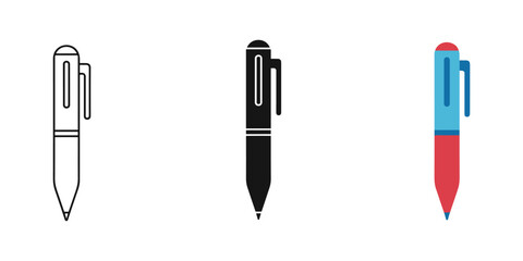 Three colorful pens in line on white background