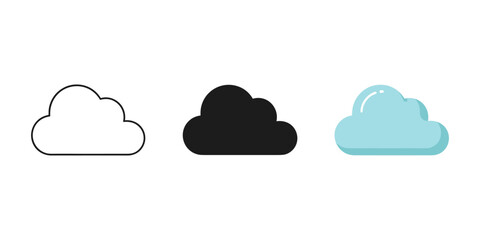Three cloud icons in different styles on white background with simple design