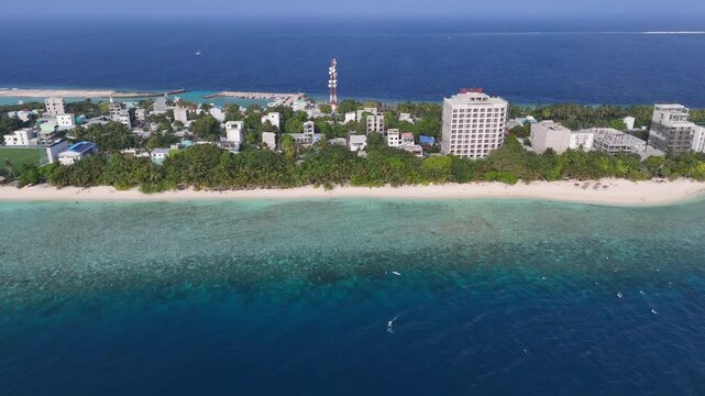 Ukulhas Island Maldives Aerial Drone View of Tropical Beach and Lagoon