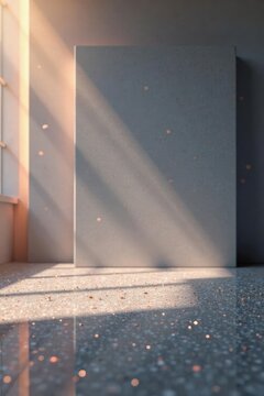 Sunlit Interior with Glittering Floor and Blank Panel for Display