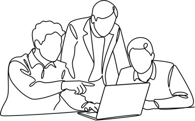 Business meeting with laptop, single line drawing illustration © Dhalu