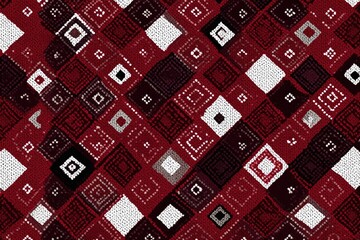 Geometric pattern with red, white, and dark shades arranged in a repeating diamond structure