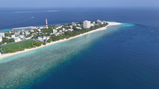 Ukulhas Island Maldives Aerial Drone View of Tropical Beach and Lagoon