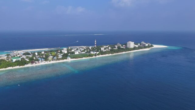 Ukulhas Island Maldives Aerial Drone View of Tropical Beach and Lagoon