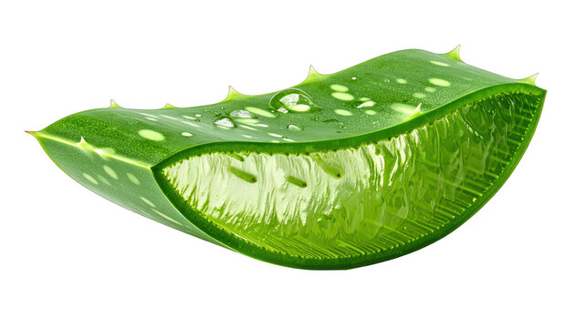 A single translucent aloe vera leaf cross-section, displaying the inner gel structure
