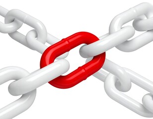 Close-up view of a metal chain with one red colored link