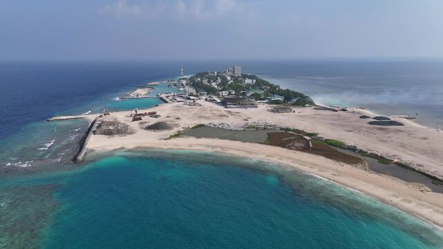 Ukulhas Island Land Reclamation Construction Aerial Drone View Maldives