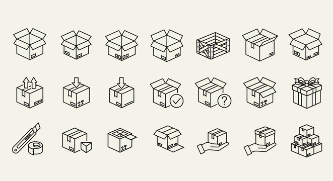 Isometric Box Icons Set, Delivery and Packaging