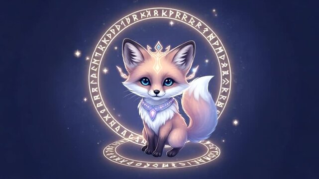 Cartoon Fox Inside Golden Circle Illustration.