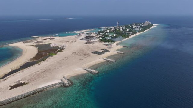 Ukulhas Island Land Reclamation Construction Aerial Drone View Maldives