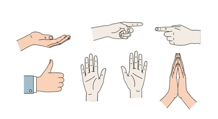 Collection of hand gestures in various positions and expressions.