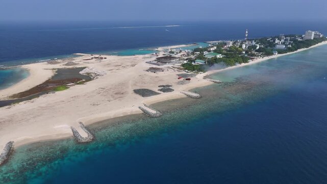Ukulhas Island Land Reclamation Construction Aerial Drone View Maldives