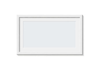 A white picture frame on a plain white background viewed directly from the front