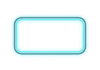 A glowing blue neon rectangular frame surrounds a blank white space viewed straight on