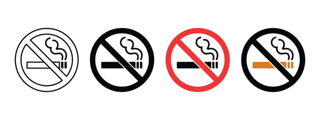 No smoke icon set vector, stop smoking symbol, forbidden cigarette, ban tobacco, flat design sign. © ayat 02