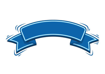 A blue ribbon banner illustration on a white background viewed from a straightforward perspective