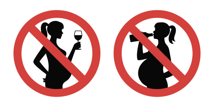 No alcohol for pregnant women warning sign vector, drinking prohibition, pregnancy safety symbol.