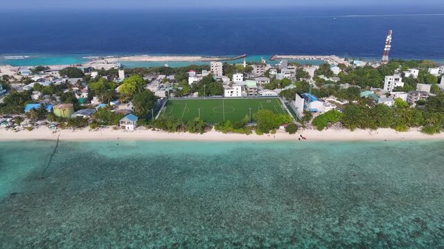 Ukulhas Island Maldives Aerial Drone View of Tropical Beach and Lagoon