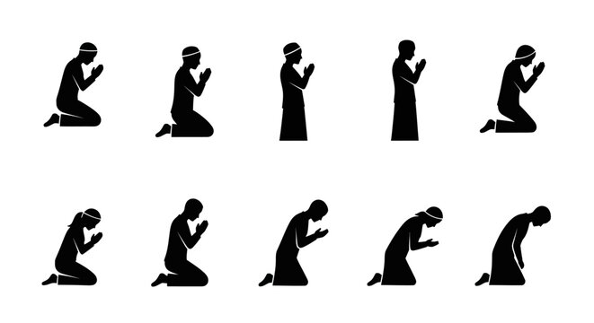 Silhouettes of People Kneeling in Prayer.