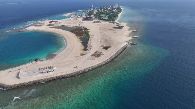Ukulhas Island Land Reclamation Construction Aerial Drone View Maldives