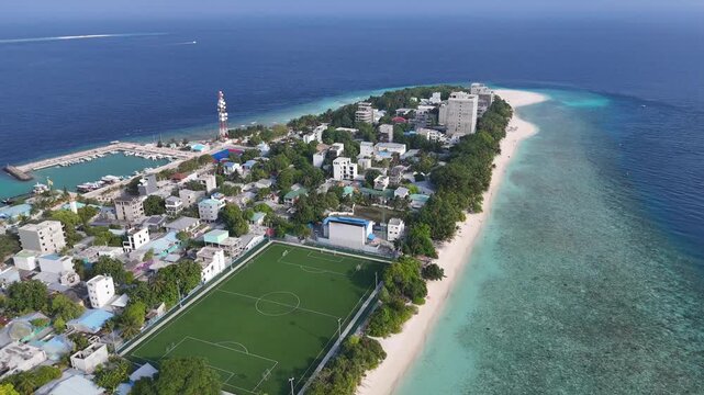 Ukulhas Island Maldives Aerial Drone View of Tropical Beach and Lagoon