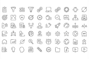 Fototapeta premium Black and white business analytics outline icons for digital platforms