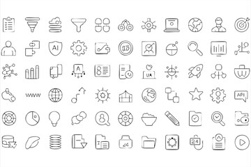 Fototapeta premium Business workflow and technology outline icons for dashboards