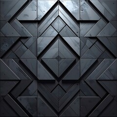 Geometric pattern of dark gray, flat triangles and squares with metal edges and varying textures