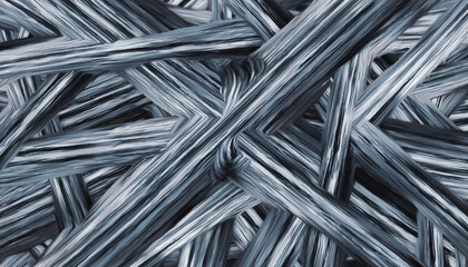 A complex arrangement of abstract backgrounds featuring geometric shapes, lines, and metallic surfaces viewed from directly above in a detailed illustration