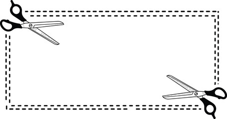 Fototapeta premium Cut-out coupon frame icon with dashed border and scissors for craft, voucher, or instructional design content