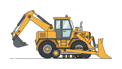 Fototapeta premium Heavy Machinery Backhoe Loader Operating on Construction Site, Industry Scene, Equipment Illustration