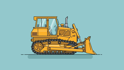Vector illustration of a bulldozer in action, heavy machinery at work on a construction site © Mourning