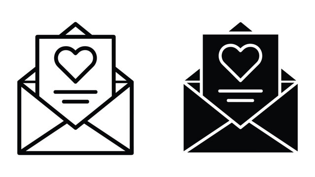 Love letter envelope icon set in black and white