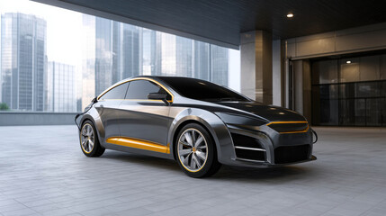 Fototapeta premium Electric Car Charging Station in an Urban Structure Environment with Modern Architecture and Sleek Automotive Design
