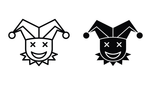 Jester face icon set in black and white